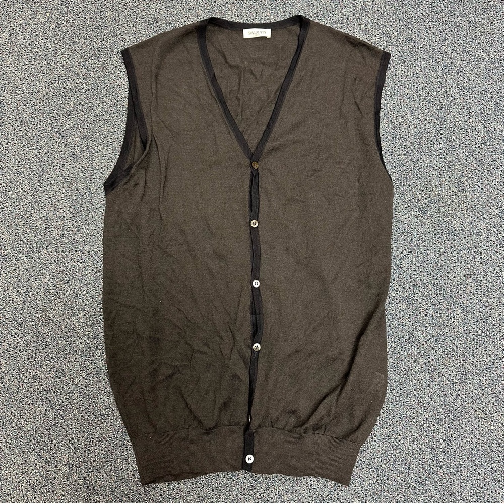 BALMAIN Mens Lightweight Wool Blend Sweater Vest